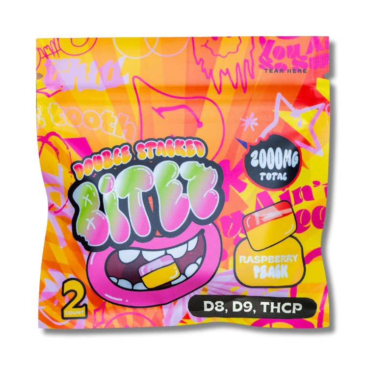 Ocho Extracts Double Stacked Bitez Raspberry Peach 2000MG Ocho Extracts Double Stacked Bitez